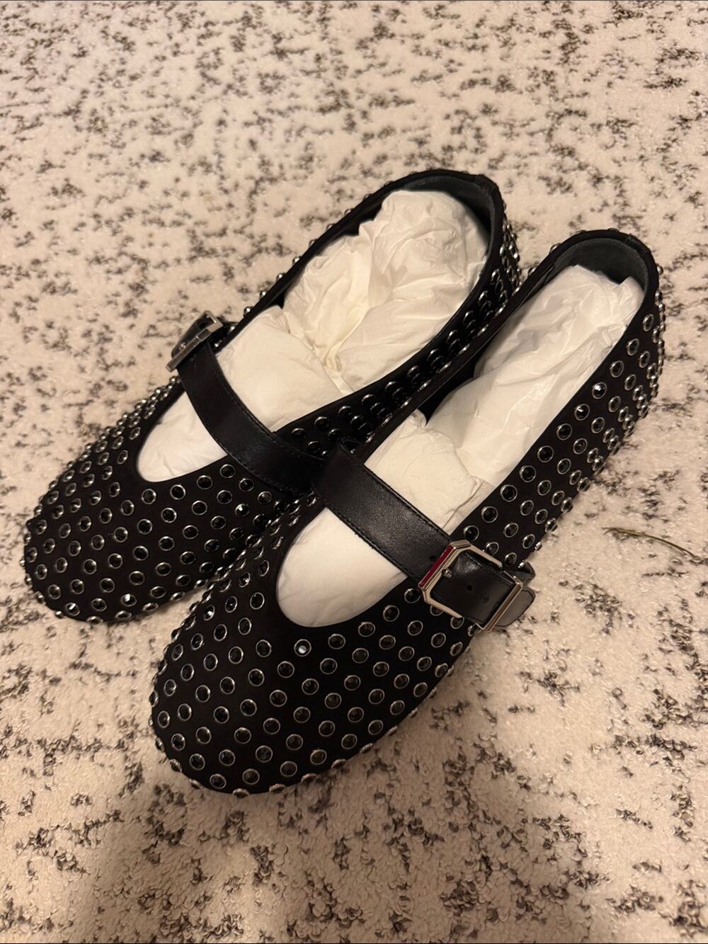 Shutz Studded Black Mary Jane Flats with Buckle Size 9